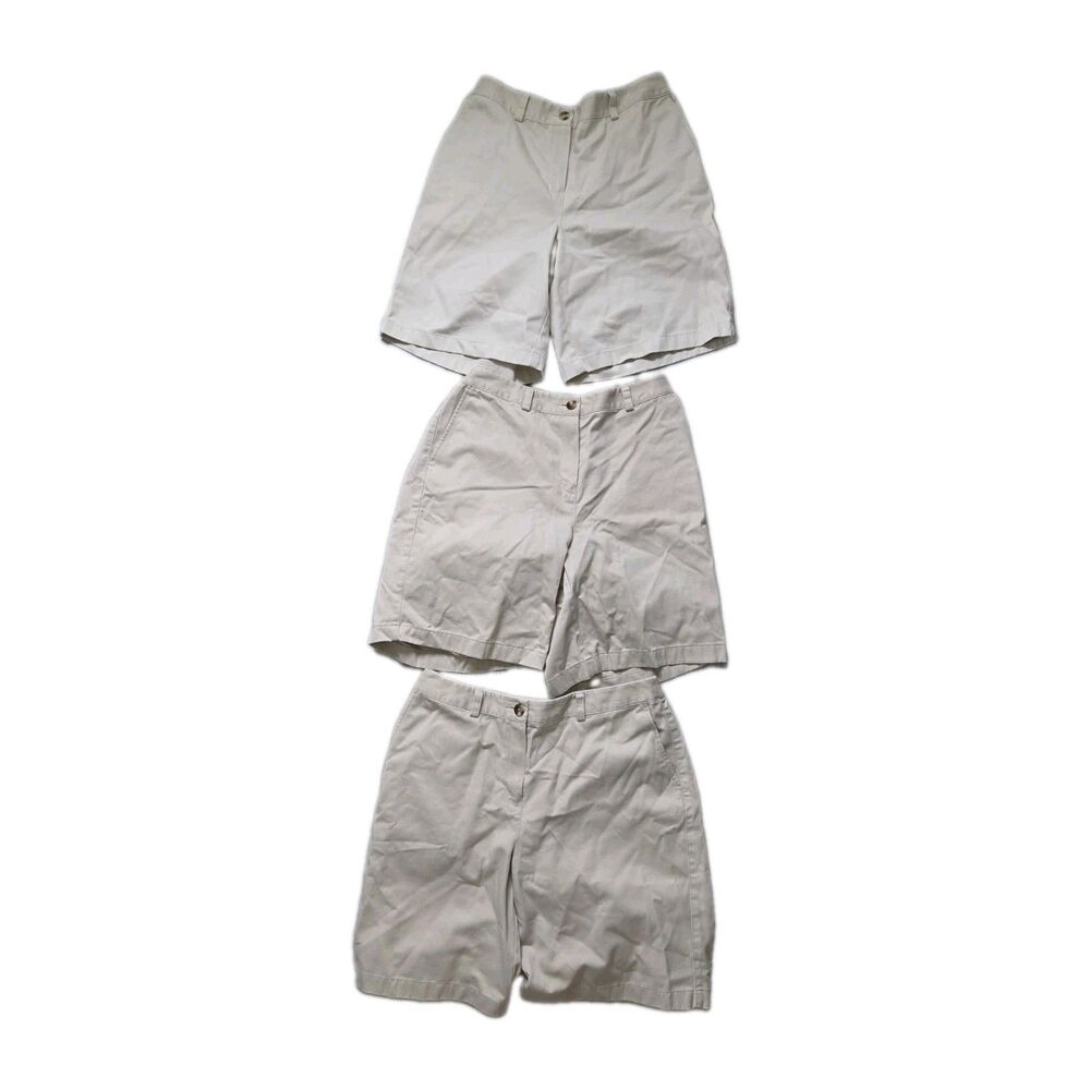 Lot Of 3 L.L.Bean Classic Fit Curvy Chino Shorts Khaki Beige Cotton Women 8 EUC
